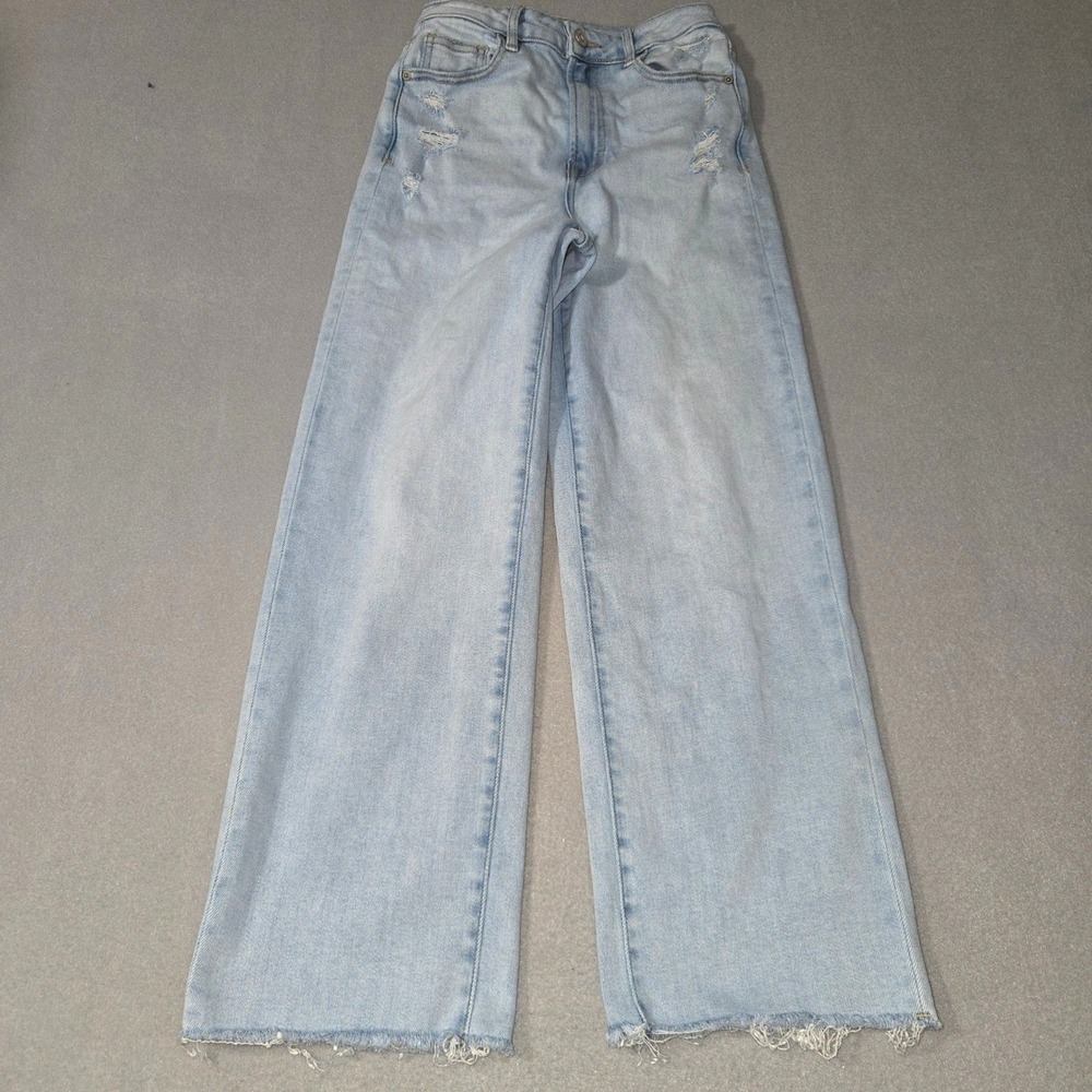 Hidden Jeans Wide Leg Jeans Womens 25 Light Wash Distressed Raw Hem BK1681WSC